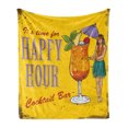 thumbnail image 1 of Hula Girl Soft Flannel Fleece Blanket, It is Time for Happy Hour Cocktail Bar Vintage Advertising Grunge Pattern, Cozy Plush for Indoor and Outdoor Use, 70" x 90", Mustard Multicolor, by Ambesonne, 1 of 5