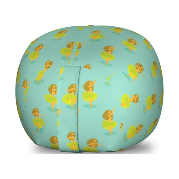 Hula Girl Storage Toy Bag Chair, Polynesian Dancer Women Exotic Culture Summer Tahiti Vacation, Stuffed Animal Organizer Washable Bag, Large Size, Turquoise Apple Green, by Ambesonne