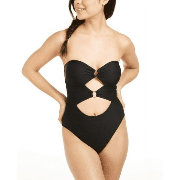 Hula Honey BLACK Juniors' Ribbed One-Piece Swimsuit, US Medium