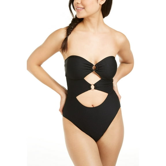 Hula Honey BLACK Juniors' Ribbed One-Piece Swimsuit, US Small