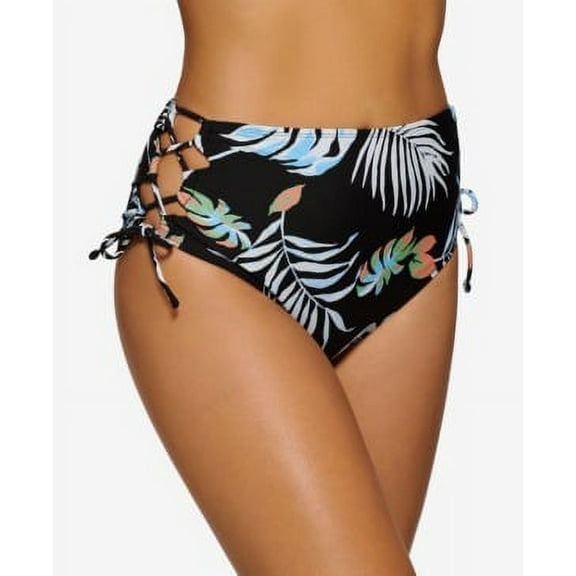 Hula Honey BLACK MULTI Juniors' Aloha Breeze High-Waist Swim Bottom, US Medium