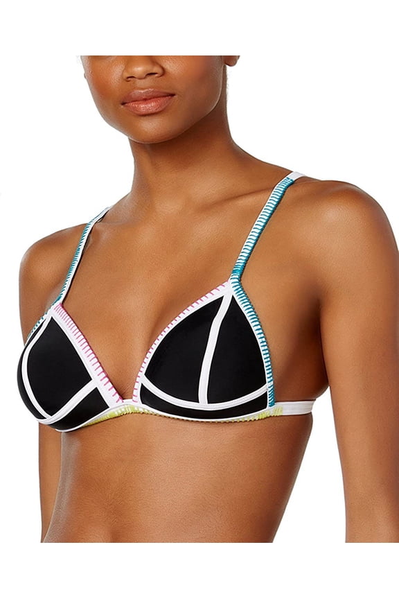 BLACK/WHITE Colorblocked Triangle Push-Up Bikini Swim Top, US X-Small