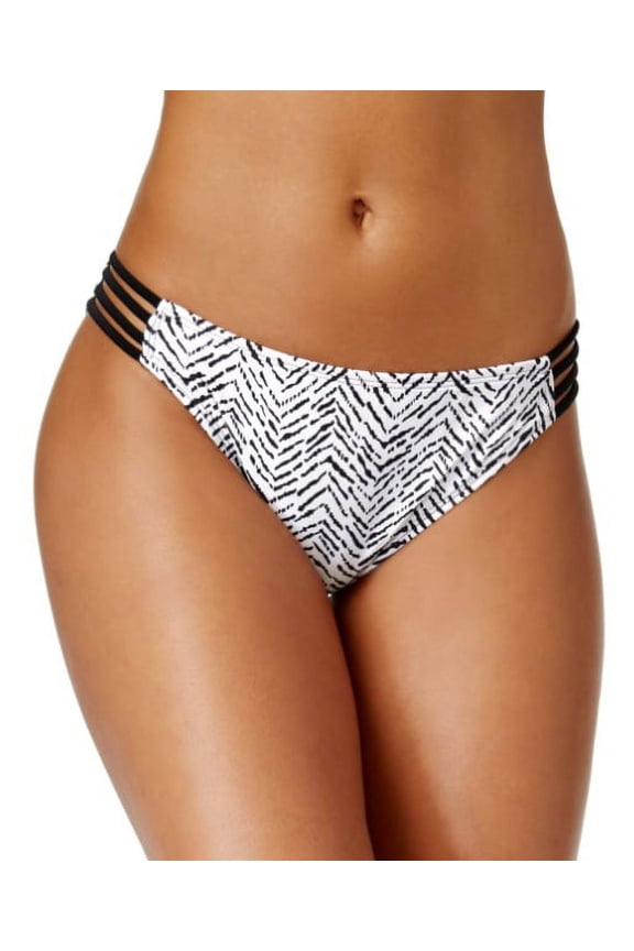 BLACK/WHITE Wild Ways Printed Strappy Bikini Swim Bottom, US Small