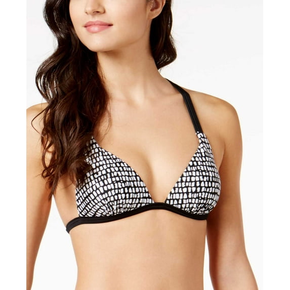 Hula Honey Black White Macrame-Back Bump In The Road Push-Up Bikini Top XS