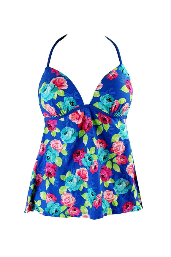 Cobalt Rose-Print Push-Up Tankini Top XS