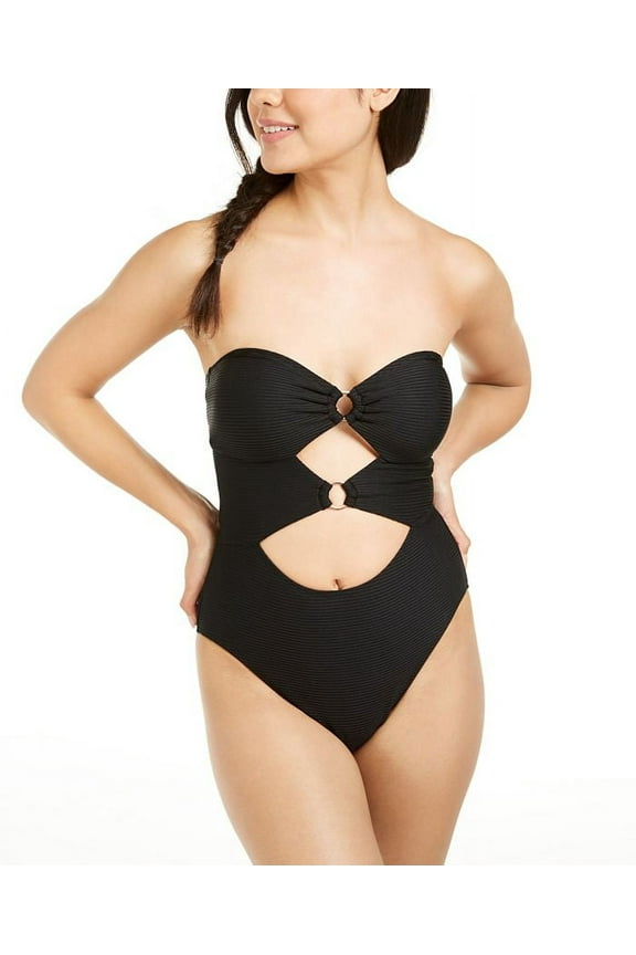 Junior's Ribbed One Piece Swimsuit Black Size X-Small