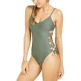 thumbnail image 1 of Hula Honey OLIVE Rhythm Ribbed Side-Lace One Piece Swimsuit, US X-Small, 1 of 2