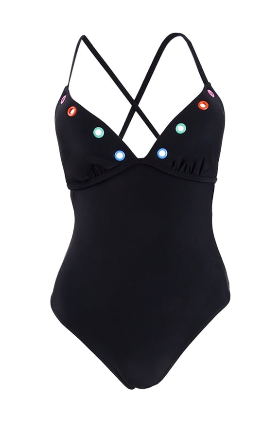 Women's Festival Dream Embellished One-Piece Swimsuit (XS, Black)
