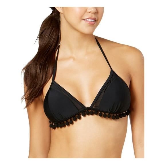 Hula Honey Womens Halter Pom Pom Bikini Swim Top Black M