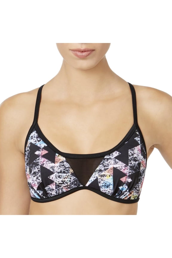 Womens Just Another Brick Printed Swim Top Separates Black XS