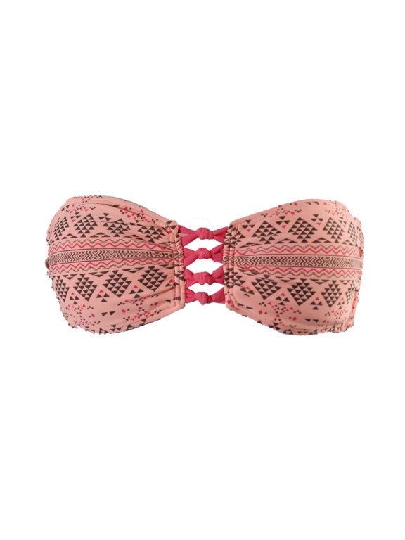 Womens Pink Geo-Print Macrame Bikini Top S