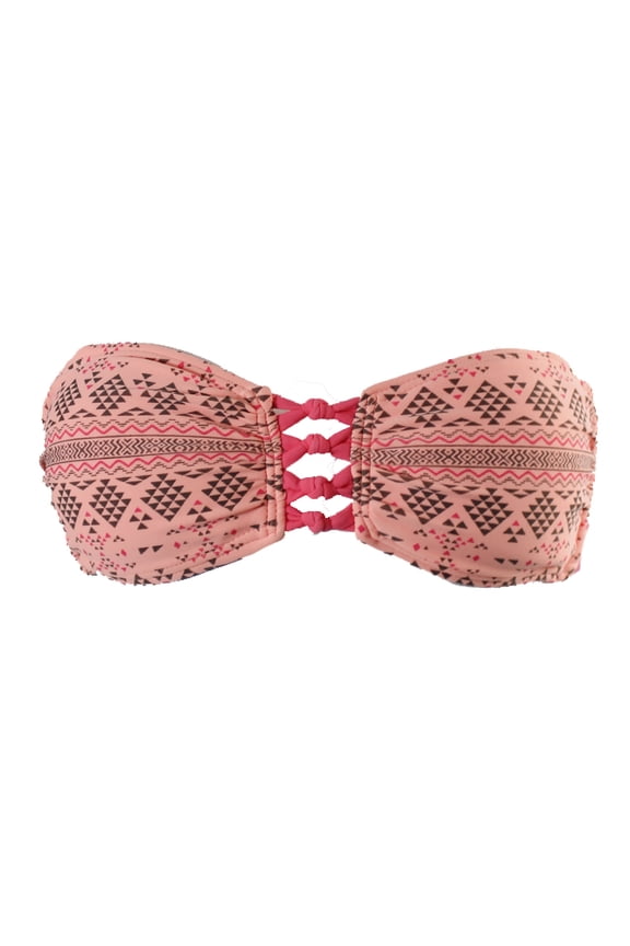 Womens Pink Geo-Print Macrame Bikini Top S