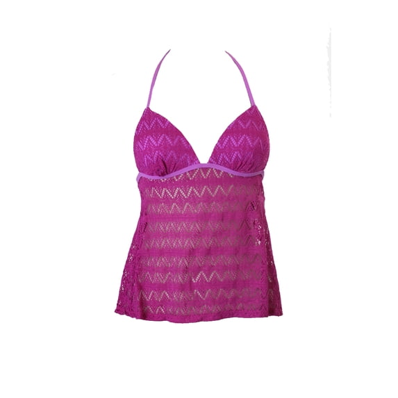 Hula Honey Womens Pink Lilac Crochet Halter Tankini Top XS
