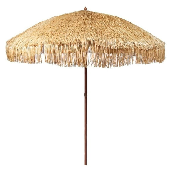 Hula Thatched Tiki Umbrella Tropical Palapa Raffia Tiki Hut Hawaiian Patio Umbrella with Fringe Boho Parasol 6' 8' & 9' 8ft Natural