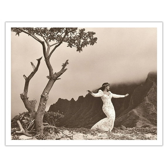 Hula 'auana (Modern Style) Hawaiian Dancer - Vintage Sepia Toned Photograph by Alan Houghton c.1960s - Fine Art Matte Paper Print (Unframed) 11x14in