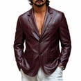 thumbnail image 1 of Hulanddfd Men Blazer Long Sleeve Lapel Collar Button Down Faux Leather Loose Fit Casual Outwear Lightweight Comfortable Everyday Wear, 1 of 7