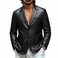thumbnail image 1 of Hulanddfd Men Blazer Long Sleeve Lapel Collar Button Down Faux Leather Loose Fit Casual Outwear Lightweight Comfortable Everyday Wear, 1 of 8