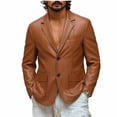 thumbnail image 1 of Hulanddfd Men Blazer Long Sleeve Lapel Collar Button Down Faux Leather Loose Fit Casual Outwear Lightweight Comfortable Everyday Wear, 1 of 7