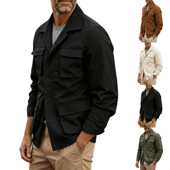 Hulanddfd Men Jacket Long Sleeve Button Down Collared Flap Pocket Loose Fit Casual Outwear Lightweight Comfortable Everyday Wear