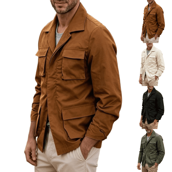 Hulanddfd Men Jacket Long Sleeve Button Down Collared Flap Pocket Loose Fit Casual Outwear Lightweight Comfortable Everyday Wear