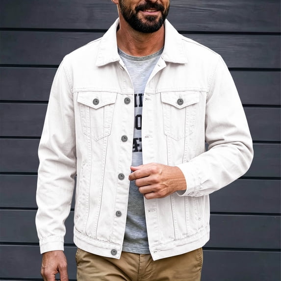 Hulanddfd Men's Denim Jacket Button Down Turn Down Collar Long Sleeve Casual Trucker Coat with Pockets Vintage Outerwear for Fall Winter Daily Wear Outdoor Travel Streetwear
