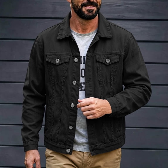 Hulanddfd Men's Denim Jacket Button Down Turn Down Collar Long Sleeve Casual Trucker Coat with Pockets Vintage Outerwear for Fall Winter Daily Wear Outdoor Travel Streetwear
