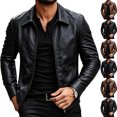 thumbnail image 1 of Hulanddfd Men's Faux Leather Jacket Zip Up Turn Down Collar Moto Bomber Coat with Pockets Casual Outerwear for Fall Winter Daily Wear Streetwear Work Travel Outdoor Activities Black L, 1 of 8