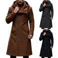 thumbnail image 1 of Hulanddfd Men's Faux Leather Trench Coat Hooded Zip Up Long Windbreaker Casual Fall Winter Outerwear, 1 of 8