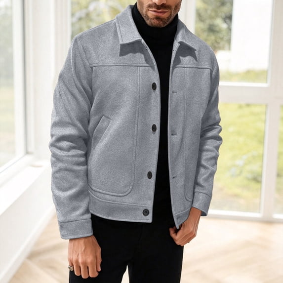Hulanddfd Men's Faux Suede Jacket Turn Down Collar Button Down Casual Trucker Coat Fall Winter Outerwear