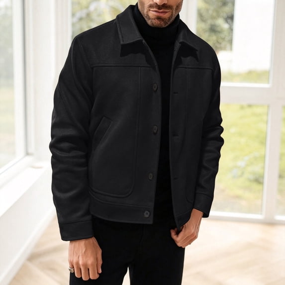Hulanddfd Men's Faux Suede Jacket Turn Down Collar Button Down Casual Trucker Coat Fall Winter Outerwear