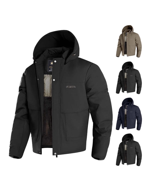 Men's Hooded Softshell Jacket Zip Up Fleece Lined Waterproof Casual Outdoor Winter Coat