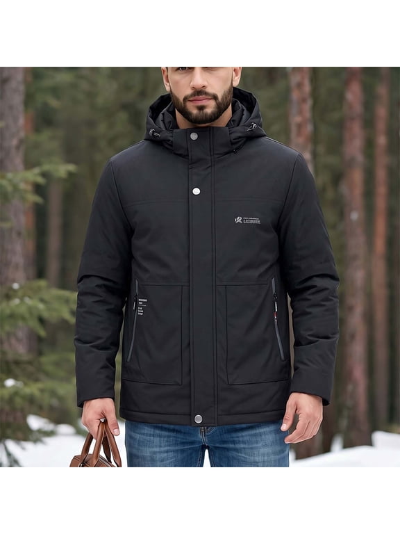 Men's Hooded Softshell Jacket Zip Up Fleece Lined Waterproof Casual Outdoor Winter Coat