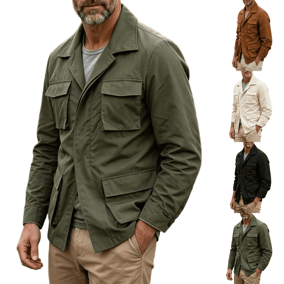 Hulanddfd Men Jacket Long Sleeve Button Down Collared Flap Pocket Loose Fit Casual Outwear Lightweight Comfortable Everyday Wear