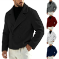 thumbnail image 1 of Hulanddfd Men's Pea Coat Turn Down Collar Double Breasted Short Wool Blend Jacket Casual Fall Winter Outerwear, 1 of 7