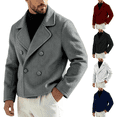 thumbnail image 1 of Hulanddfd Men's Pea Coat Turn Down Collar Double Breasted Short Wool Blend Jacket Casual Fall Winter Outerwear, 1 of 7