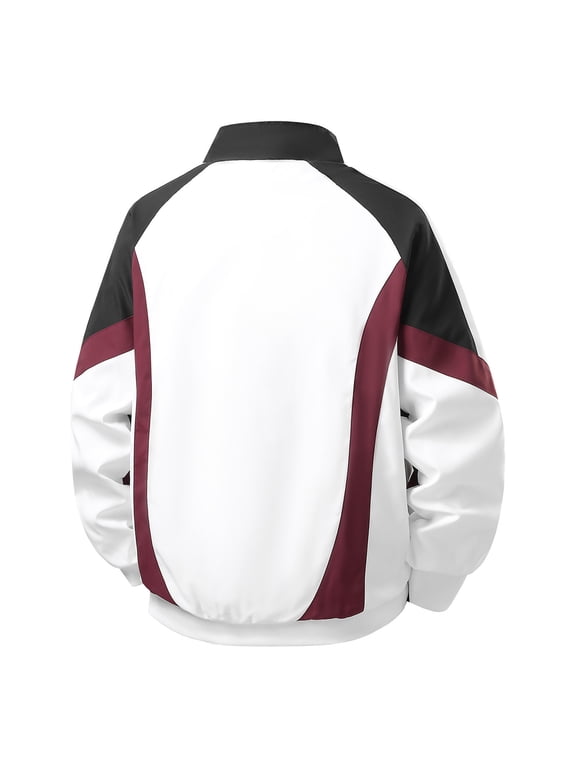 Men's Track Jacket Stand Collar Zip Up Color Block Lightweight Casual Sports Fall Winter Outerwear