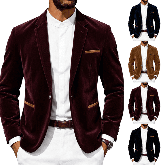 Hulanddfd Men's Velvet Blazer Jacket Slim Fit Sport Coat Button Front with Pockets for Business Office Wedding Party Daily Wear Outdoor Travel Streetwear