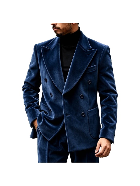 Men's Velvet Blazer Notched Lapel Button Down Slim Fit Casual Party Suit Jacket Fall Winter Outerwear