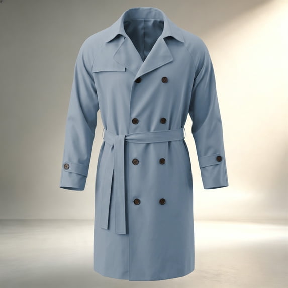 Hulanddfd Mens Coat Double Breasted Belted Trench Coat, Long Windbreaker with Pockets & Button Cuffs, Elegant Outerwear