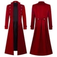 thumbnail image 1 of Hulanddfd Mens Coat Gothic Long Trench Coat, Stand Collar Double Breasted Outerwear with Silver Buttons, Vintage Cosplay Wear, 1 of 7