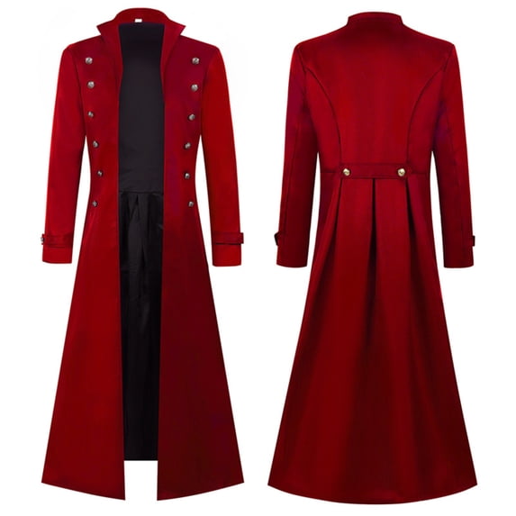 Hulanddfd Mens Coat Gothic Long Trench Coat, Stand Collar Double Breasted Outerwear with Silver Buttons, Vintage Cosplay Wear