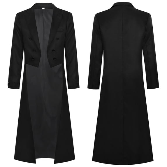 Hulanddfd Mens Coat Gothic Trench Coat, Long Double Breasted Stage Outerwear with Tail Hem, Vintage Wear