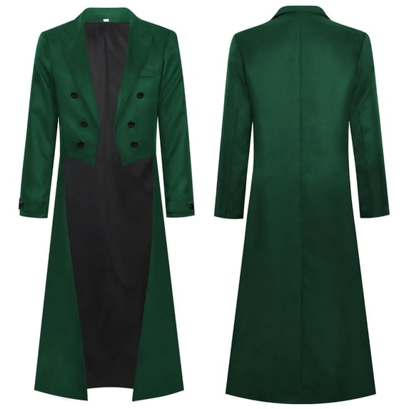 Hulanddfd Mens Coat Gothic Trench Coat, Long Double Breasted Stage Outerwear with Tail Hem, Vintage Wear