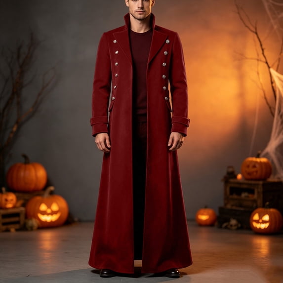 Hulanddfd Mens Coat Long Trench Coat, Stand Collar Zip Up Outerwear with Pockets, Casual Winter Top