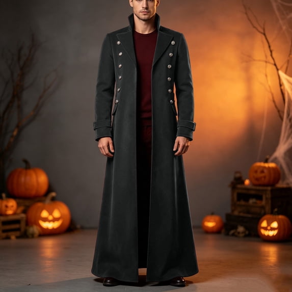 Hulanddfd Mens Coat Long Trench Coat, Stand Collar Zip Up Outerwear with Pockets, Casual Winter Top