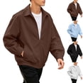 thumbnail image 1 of Hulanddfd Mens Jacket Zip Up Collared Bomber Coat, Brown Long Sleeve Casual Outerwear with Pockets & Ribbed Hem, Daily Wear, 1 of 9