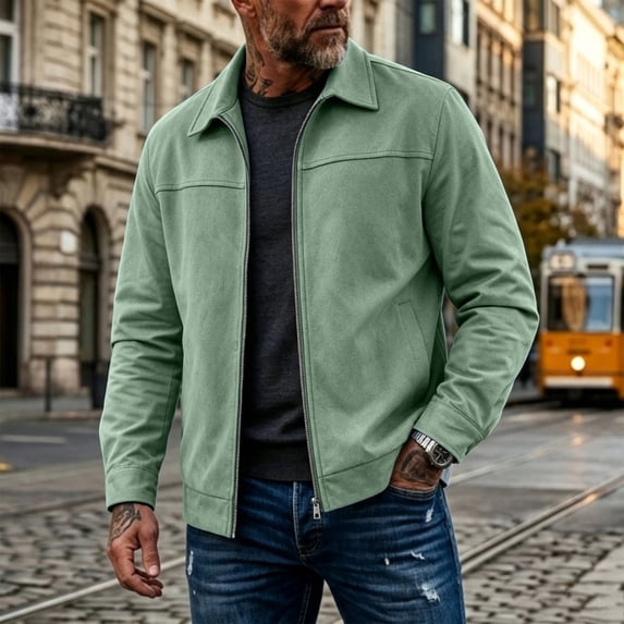 Hulanddfd Mens Jacket Zip Up Collared Coat, Lightweight Long Sleeve Outerwear with Pockets, Casual Spring Top
