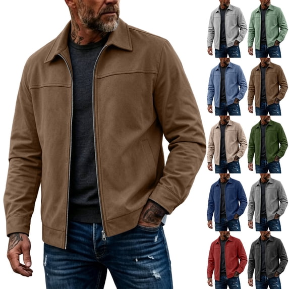 Hulanddfd Mens Jacket Zip Up Collared Coat, Lightweight Long Sleeve Outerwear with Pockets, Casual Spring Top