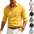 thumbnail image 1 of Hulanddfd Mens Shirt Long Sleeve Polo with Pocket, Yellow Button Up Collared Casual Top, Slim Fit Daily Wear, 1 of 7