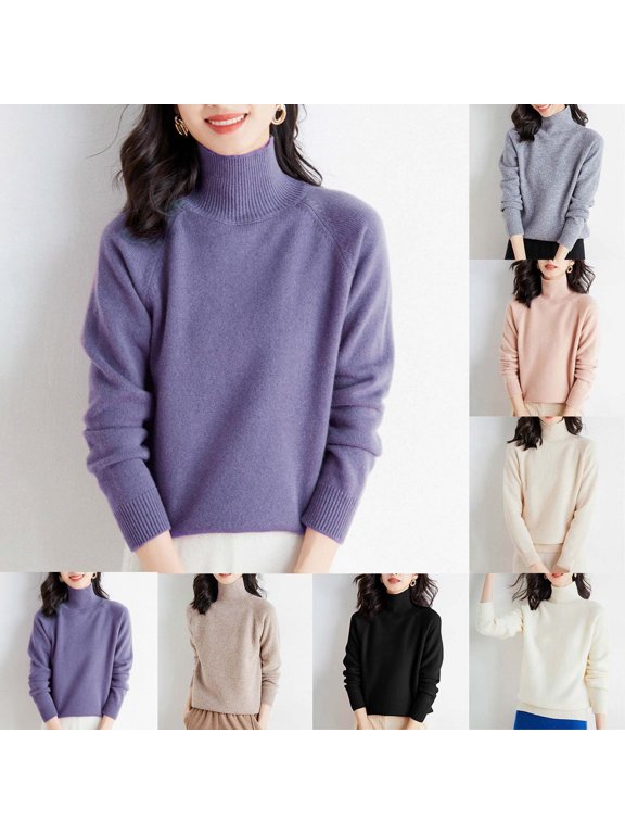 Sweater Top Womens Solid Color Off Shoulder High Neck Thick Loose Knit Home Work Daily